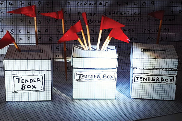 tender boxes with red flags
